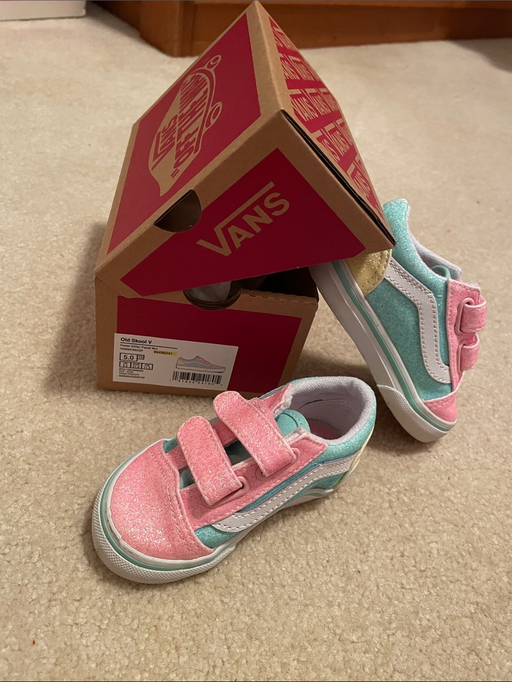Vans Kids Old Skool V Glitter Sneakers - Pink & Teal